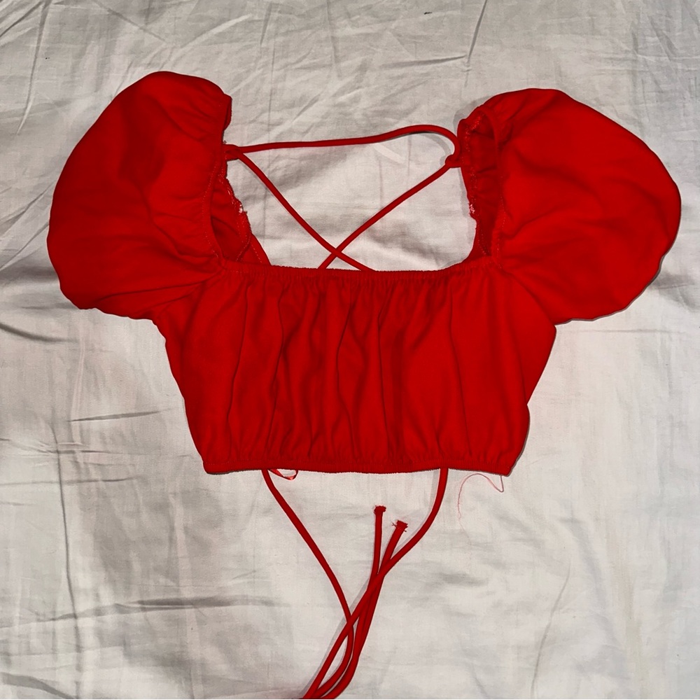 Size SM Windsor Red Cropped Tie Top/Bandeau
